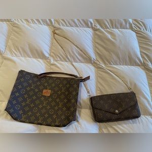 Clutch, wristlet and crossbody purses in brown and black with gold accents.